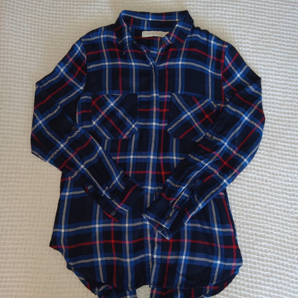 Statement Blue & Red Button-Up Blouse Womens Size Medium(32)7